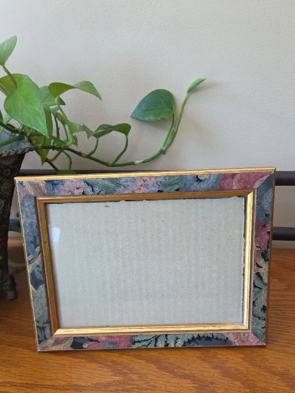 Floral Pattern Gold Trim Picture Frame - Multicolor Floral- Holds 5x7 Photo